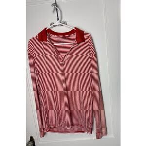 Coolibar Men's Golf Long Sleeve Striped Polo Shirt Red UPF Lightweight Size M
